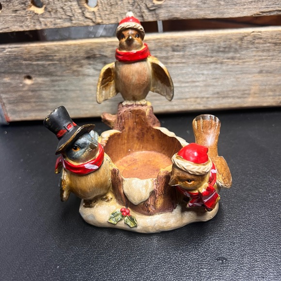 Other - Christmas Winter Birds Votive Candle Holder Resin Figurine Snowman Style Birds